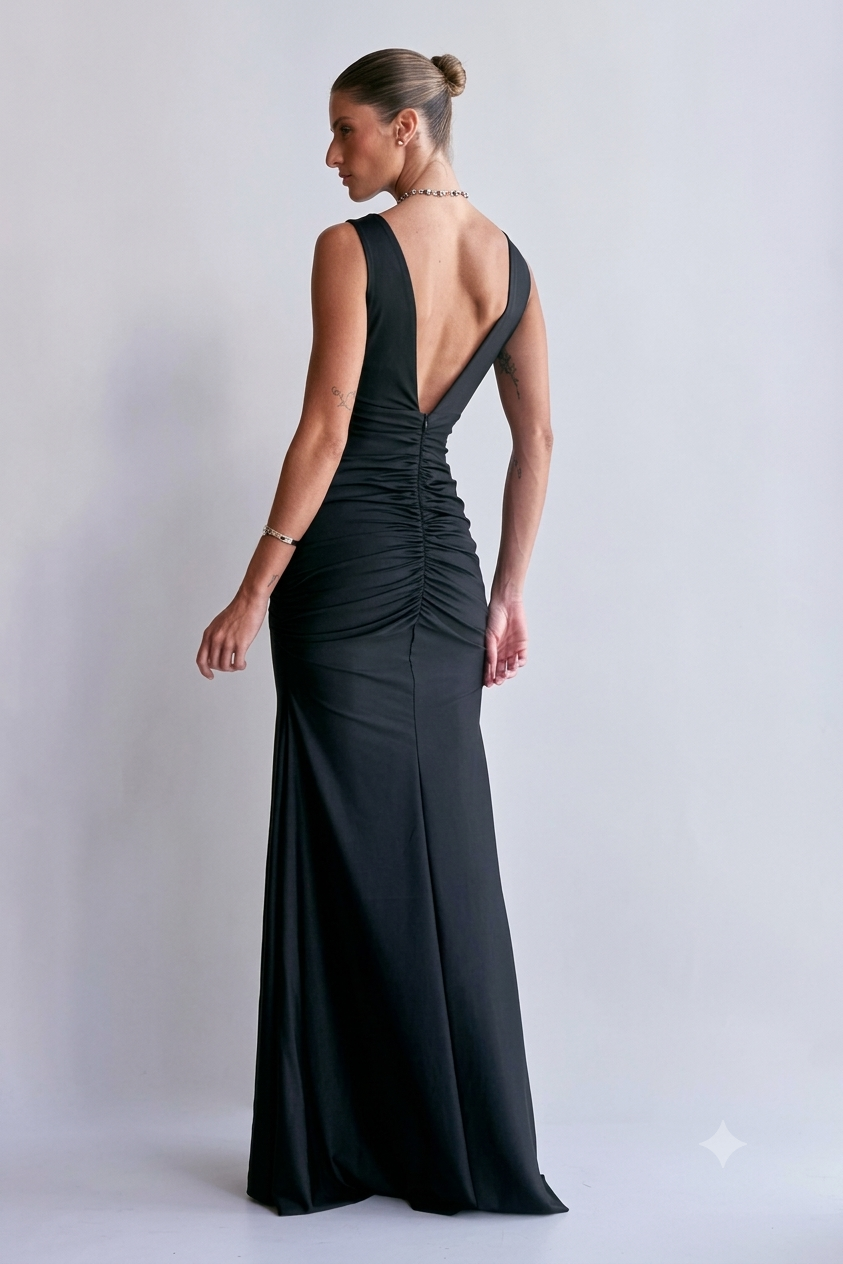 VESTIDO LONGO COM DECOTE V UNITY SEVEN