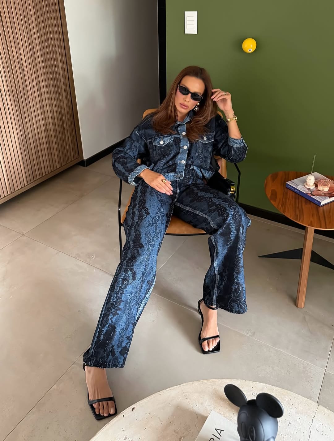 CALÇA JEANS WIDE LEG RENDA CAOS