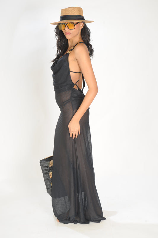 VESTIDO LONGO DRAPEADO FERIADO NACIONAL
