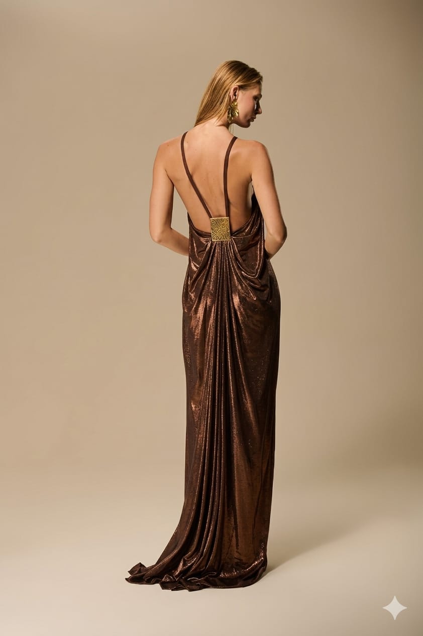 VESTIDO LONGO SOLTO GLAM METALLIC CAOS