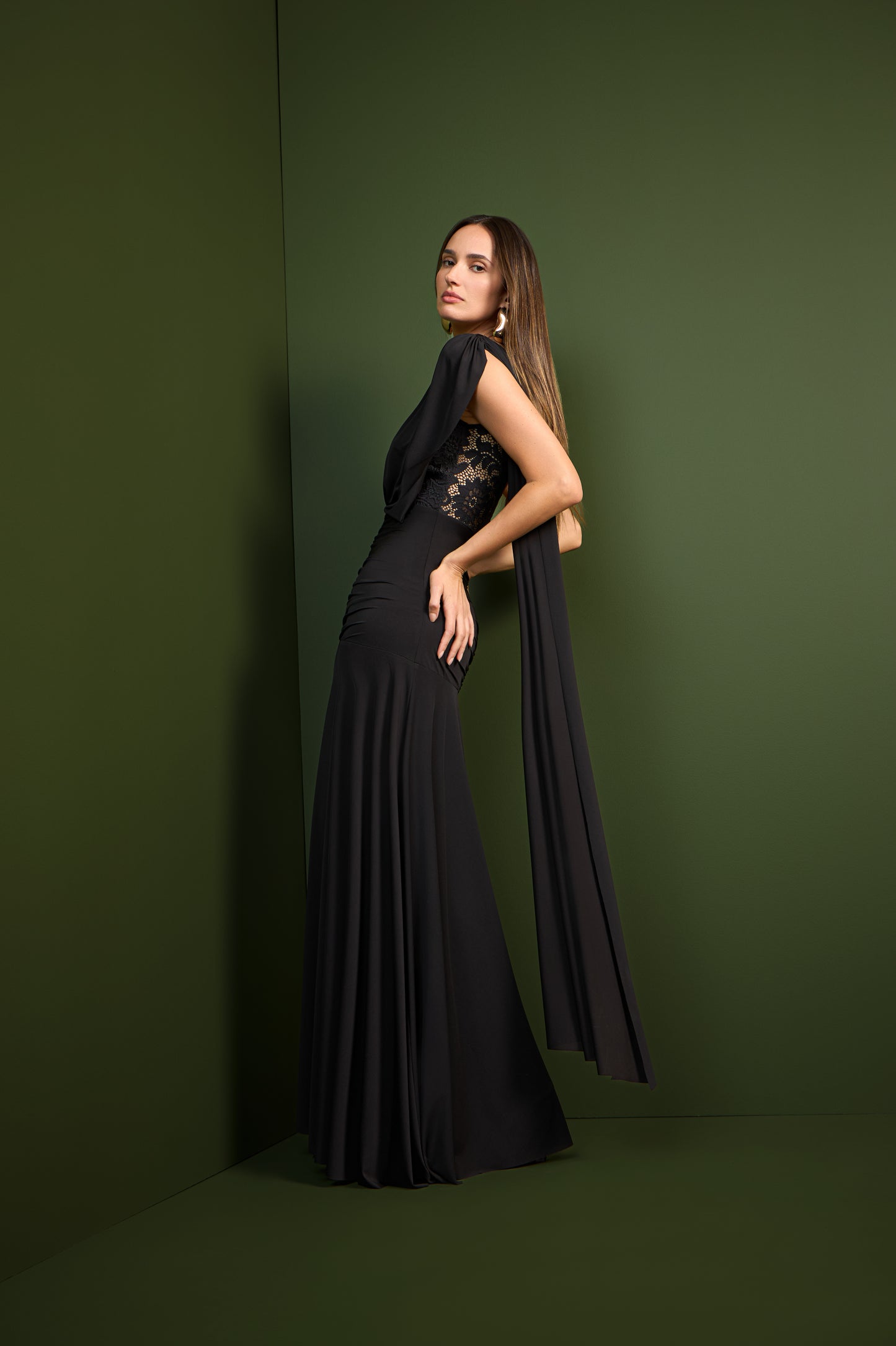 VESTIDO DRAPEADO DETALHE RENDA SKAZI