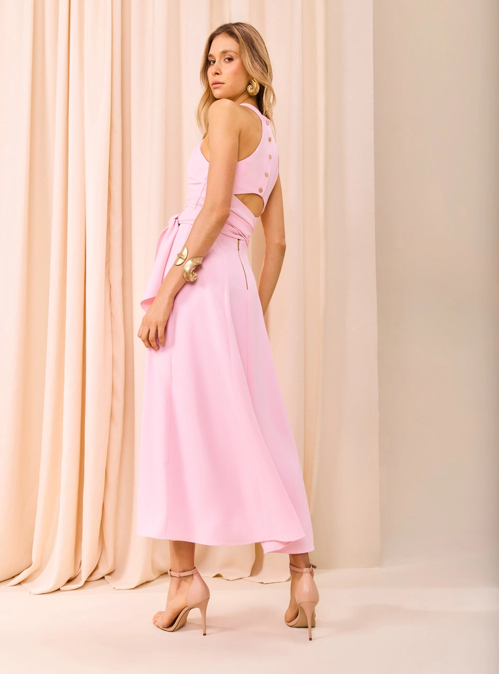 VESTIDO MIDI CRUZADO ROSA TALCO