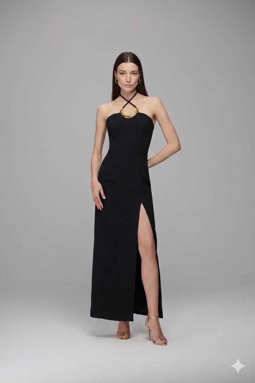 VESTIDO MIDI C/ DECOTE CAOS