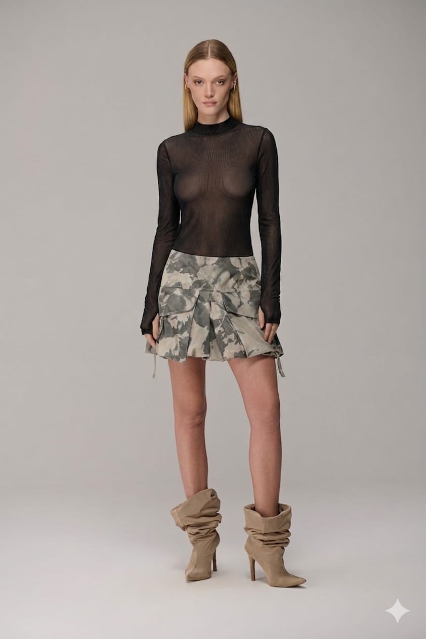 BLUSA TULE MANGA ICONIC TRANSFER ARMY CAOS