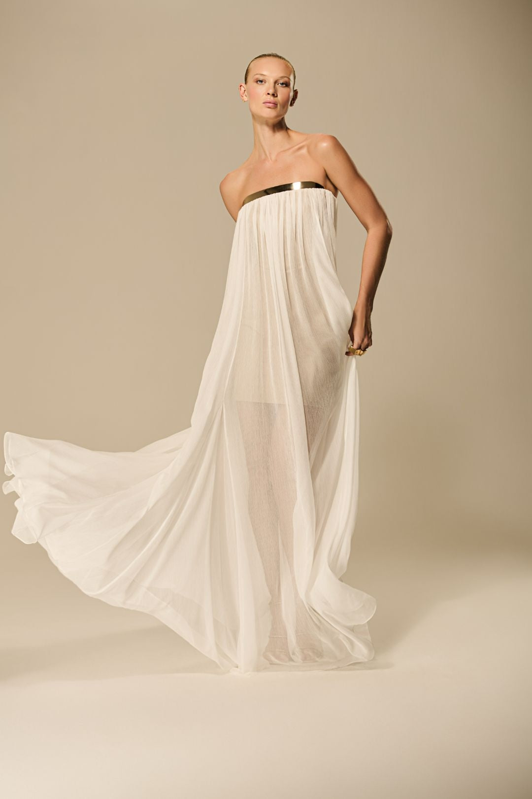 VESTIDO CHIFFON PALA METAL CAOS
