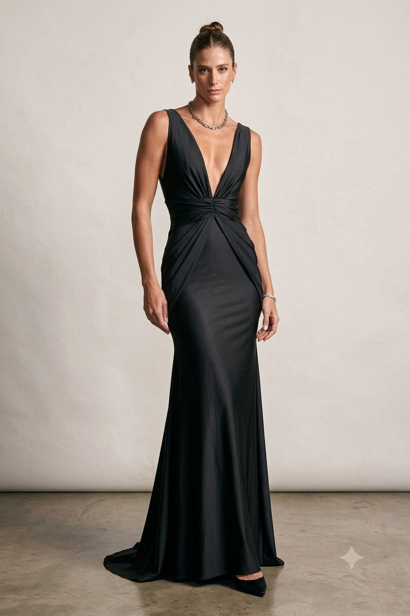 VESTIDO LONGO COM DECOTE V UNITY SEVEN
