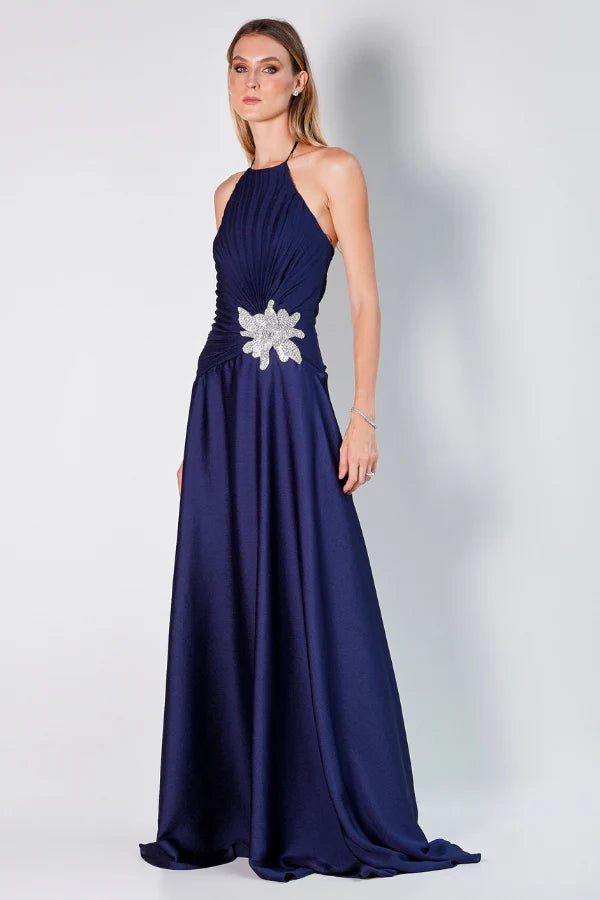 VESTIDO CCREPE LONGO AZUL UNITY SEVEN