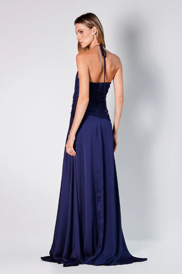 VESTIDO CCREPE LONGO AZUL UNITY SEVEN