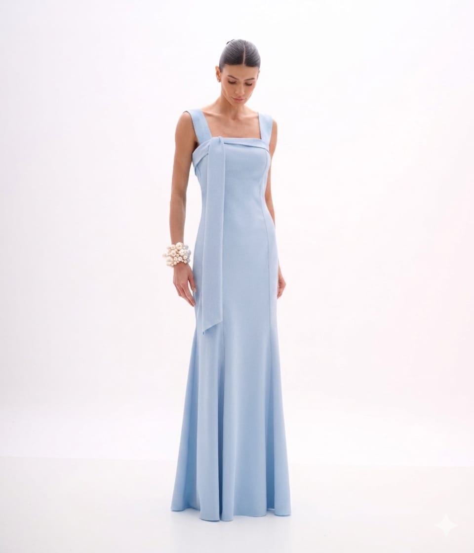 VESTIDO NO BISTO CREPE SOFT BLUE ARTE SACRA