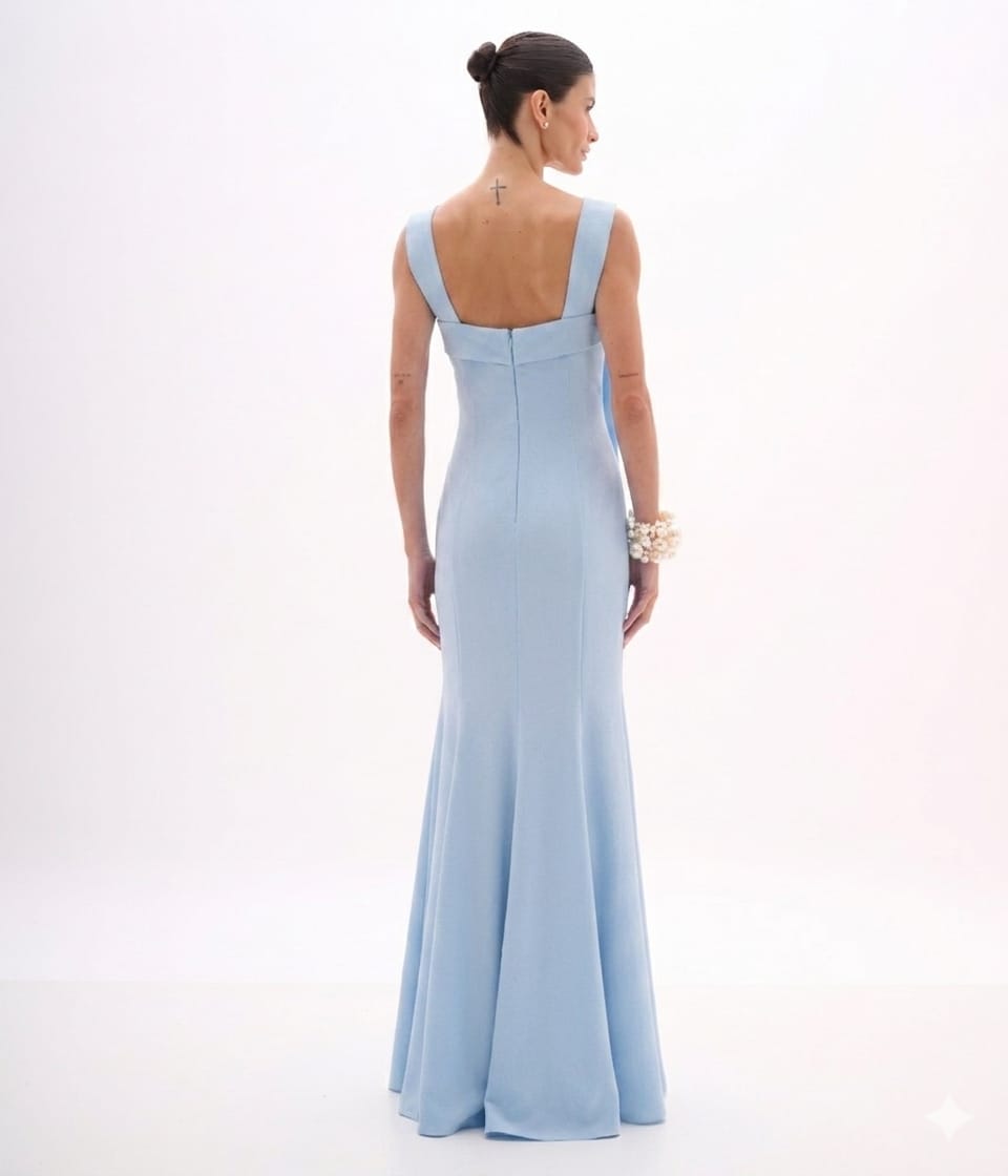 VESTIDO NO BISTO CREPE SOFT BLUE ARTE SACRA