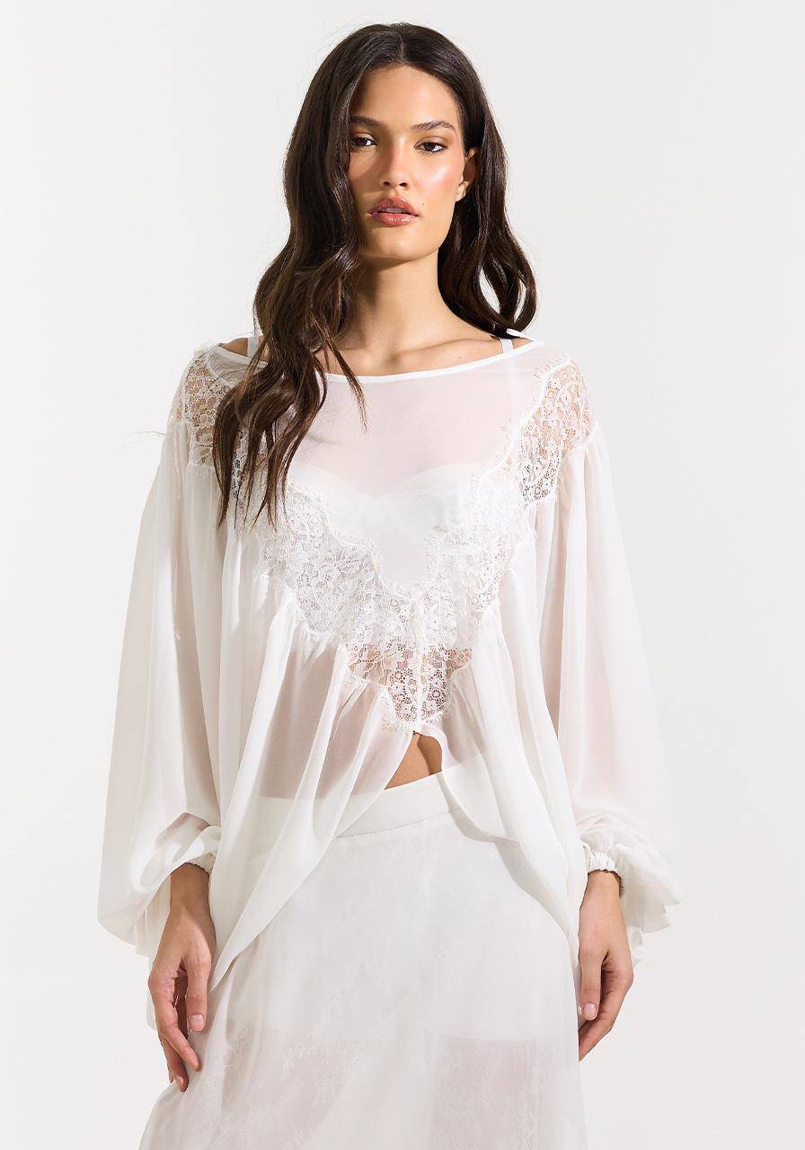 BLUSA MANGA AMPLA DETALHE RENDA KOHDE