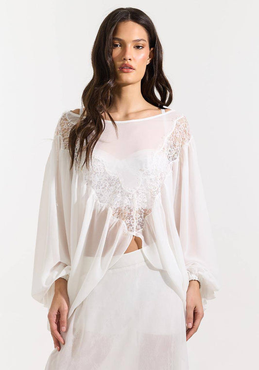 BLUSA MANGA AMPLA DETALHE RENDA KOHDE