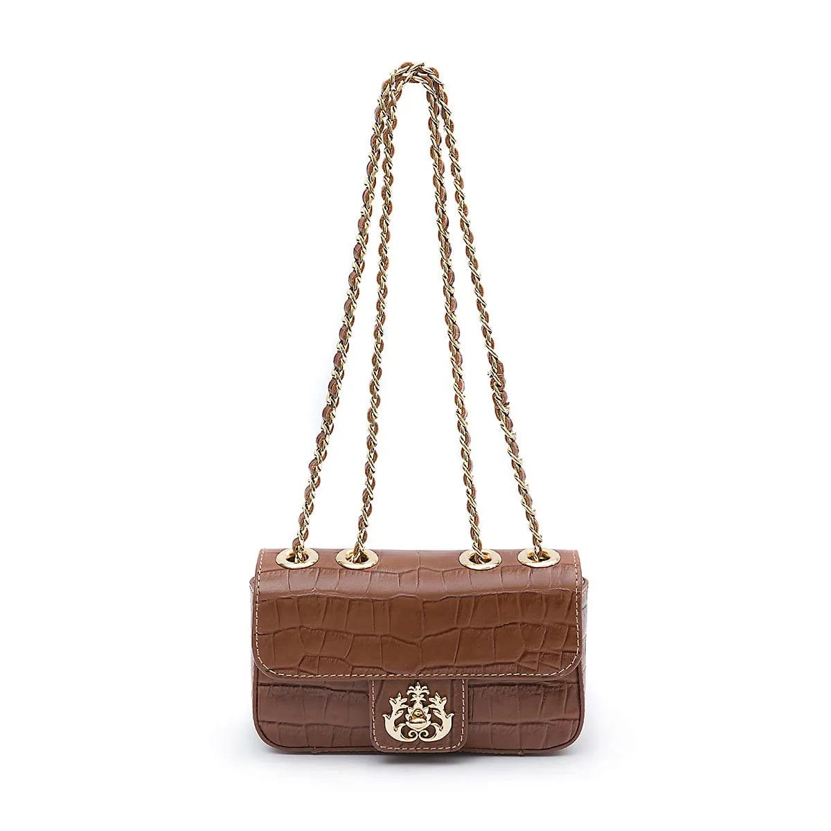 BOLSA MINI ANNE EM COURO CROCO PECAN ISLA