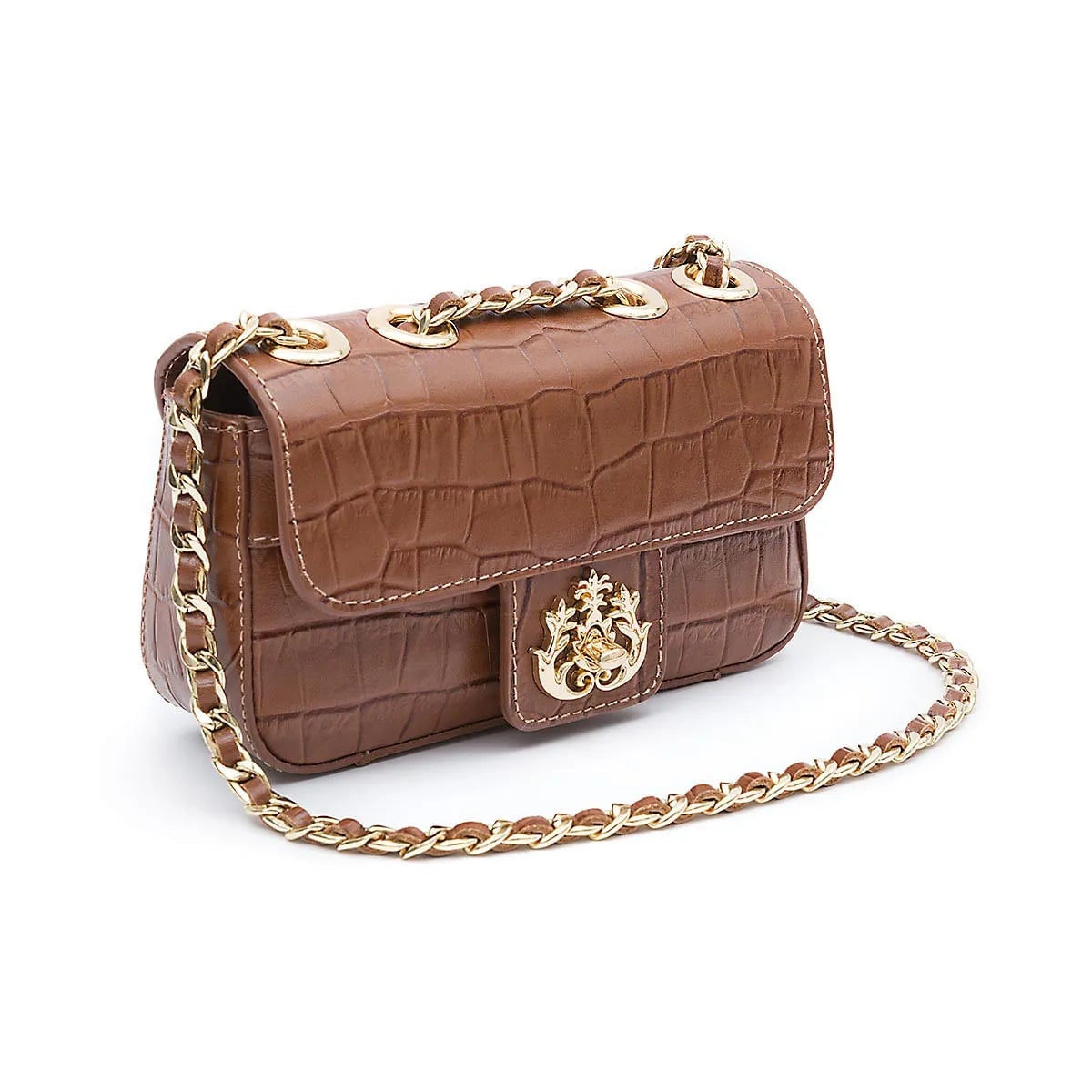 BOLSA MINI ANNE EM COURO CROCO PECAN ISLA