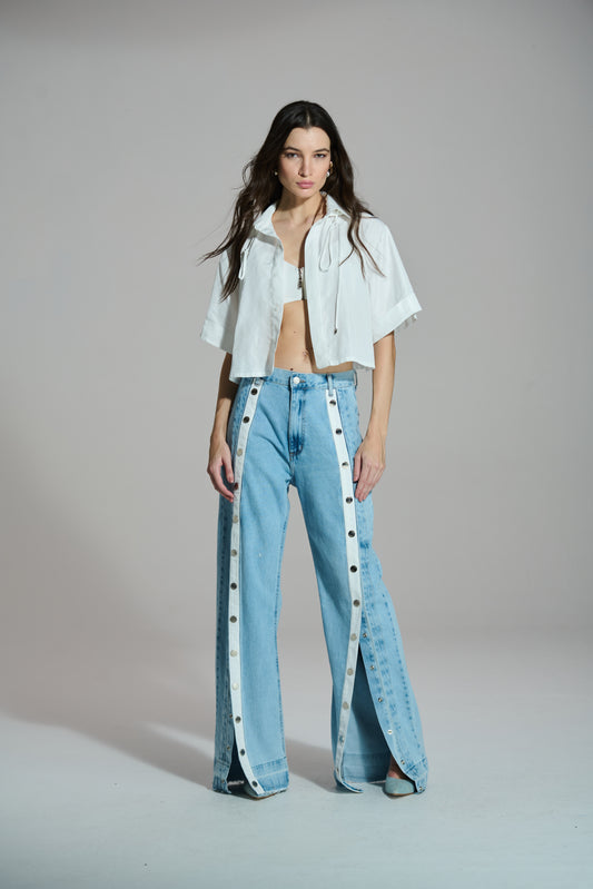 CALÇA COM ABERTURA E FAIXA NYLON CAOS