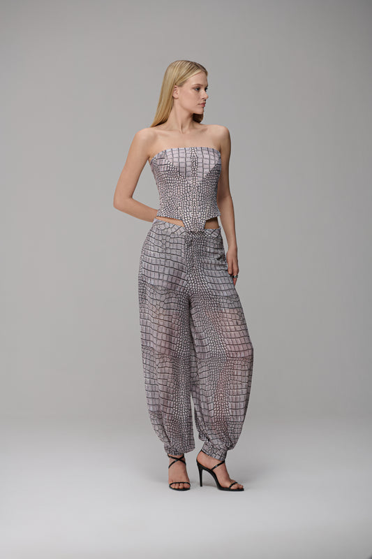 CALÇA CHIFFON ELÁSTICO ALLIGATOR