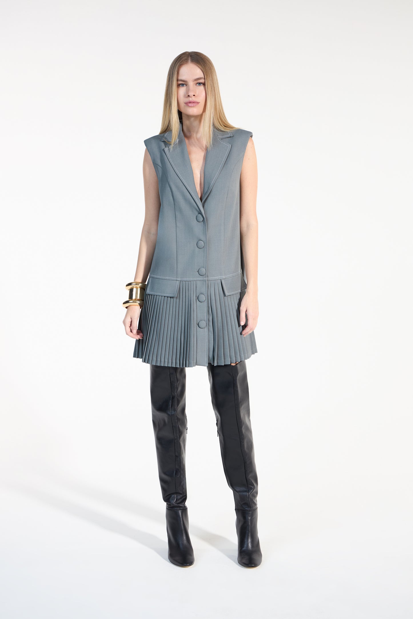 COLETE DRESS PLISSADO CINZA SKAZI