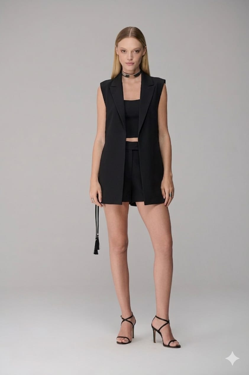 CONJUNTO SHORT E COLETE TRANÇADO CAOS