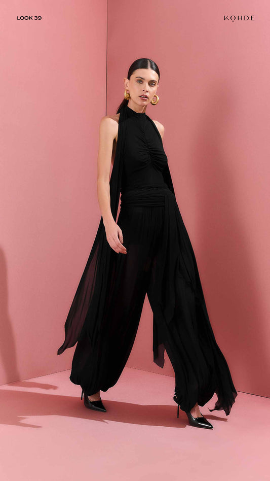 CONJUNTO CALÇA ALADIM E BODY FRENTE ÚNICA PRETO