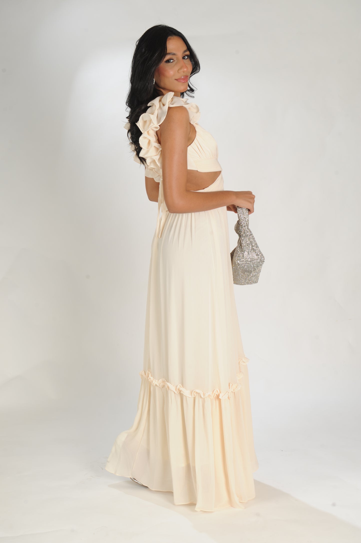 VESTIDO FLOR NO OMBRO LAMINE