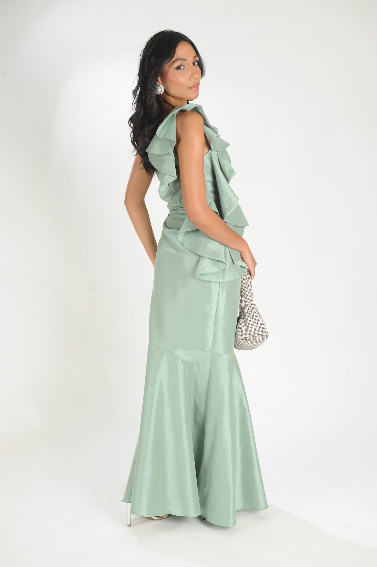 VESTIDO BABADO LATERAL LAMINE
