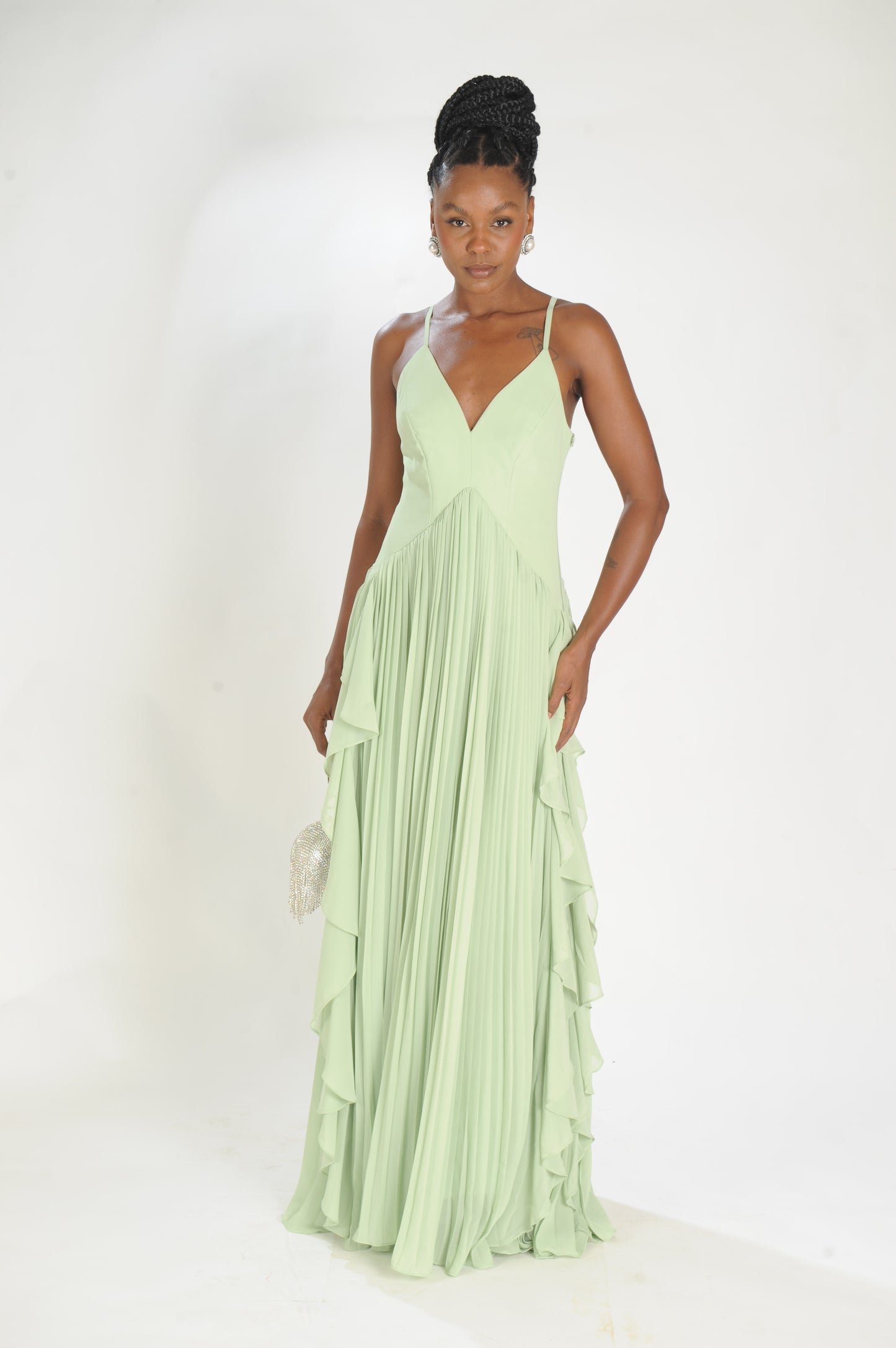 VESTIDO LONGO PLISSADO LAMINE