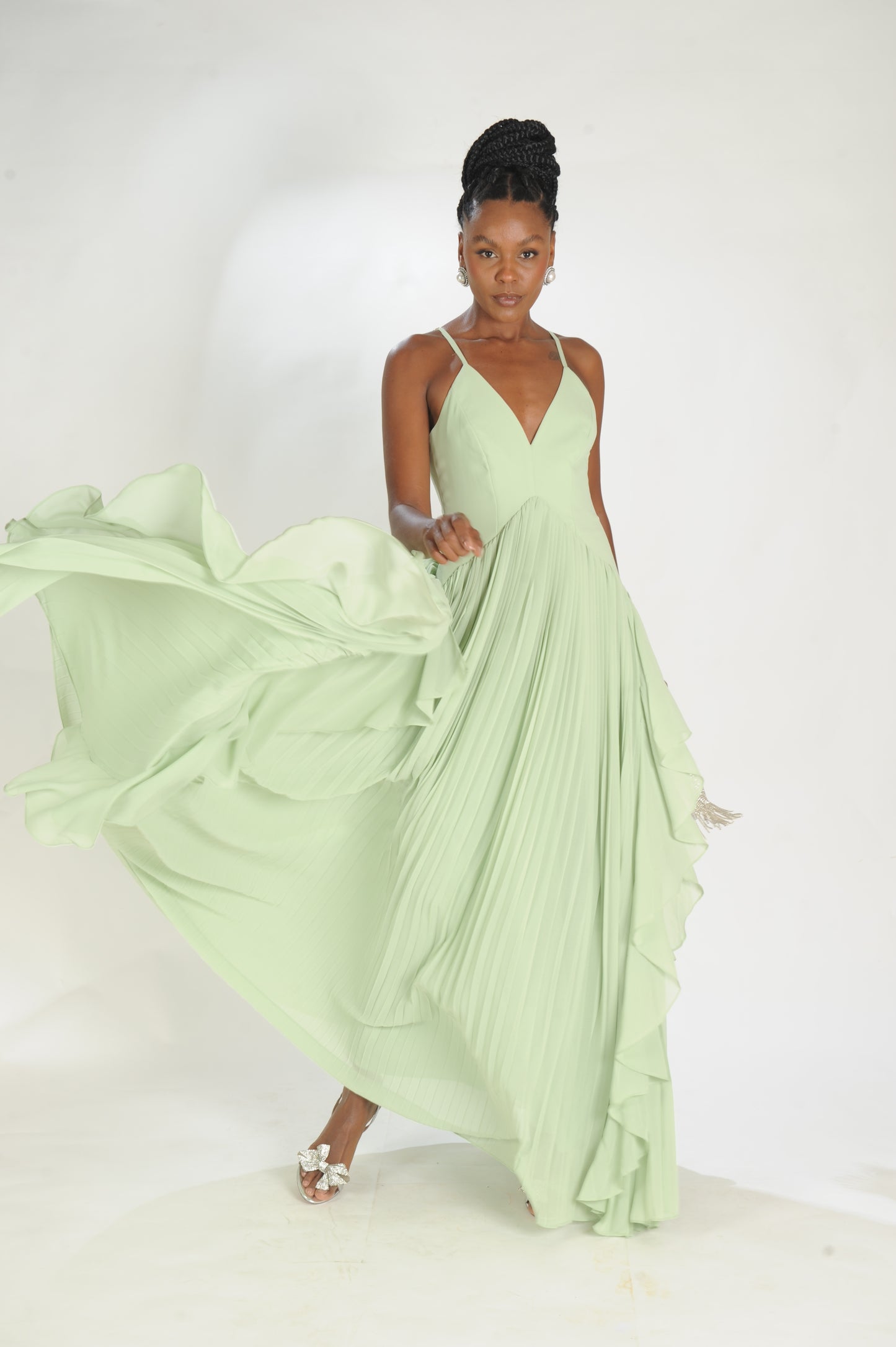 VESTIDO LONGO PLISSADO LAMINE