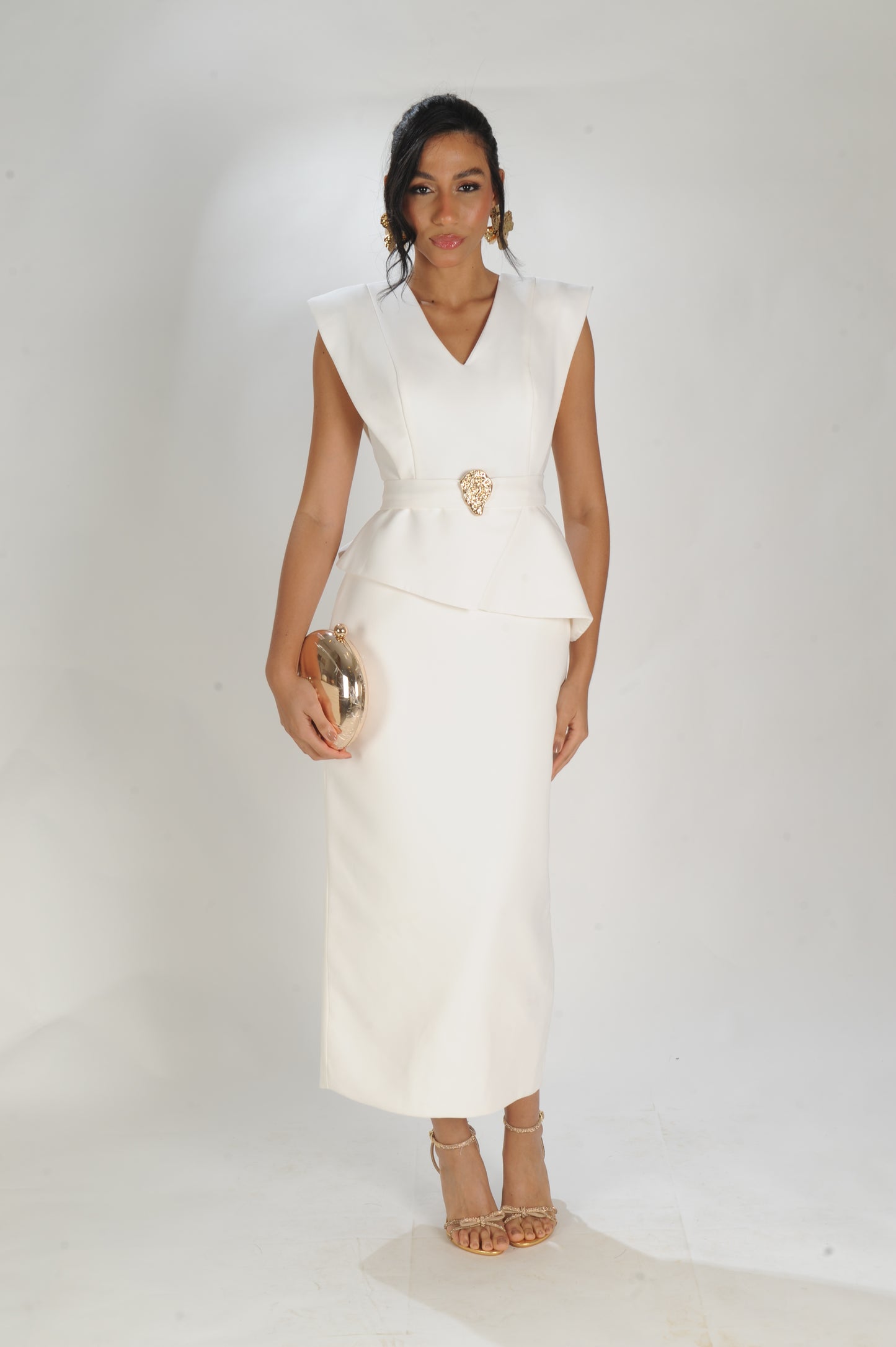 VESTIDO MIDI PEPLUM LAMINE