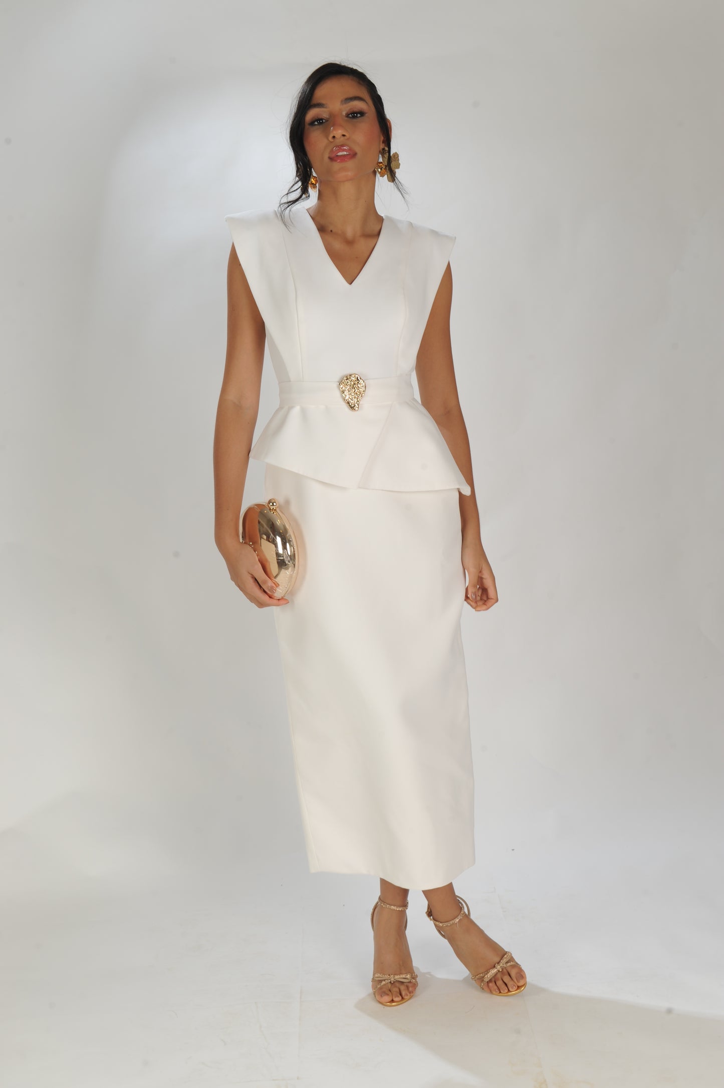 VESTIDO MIDI PEPLUM LAMINE