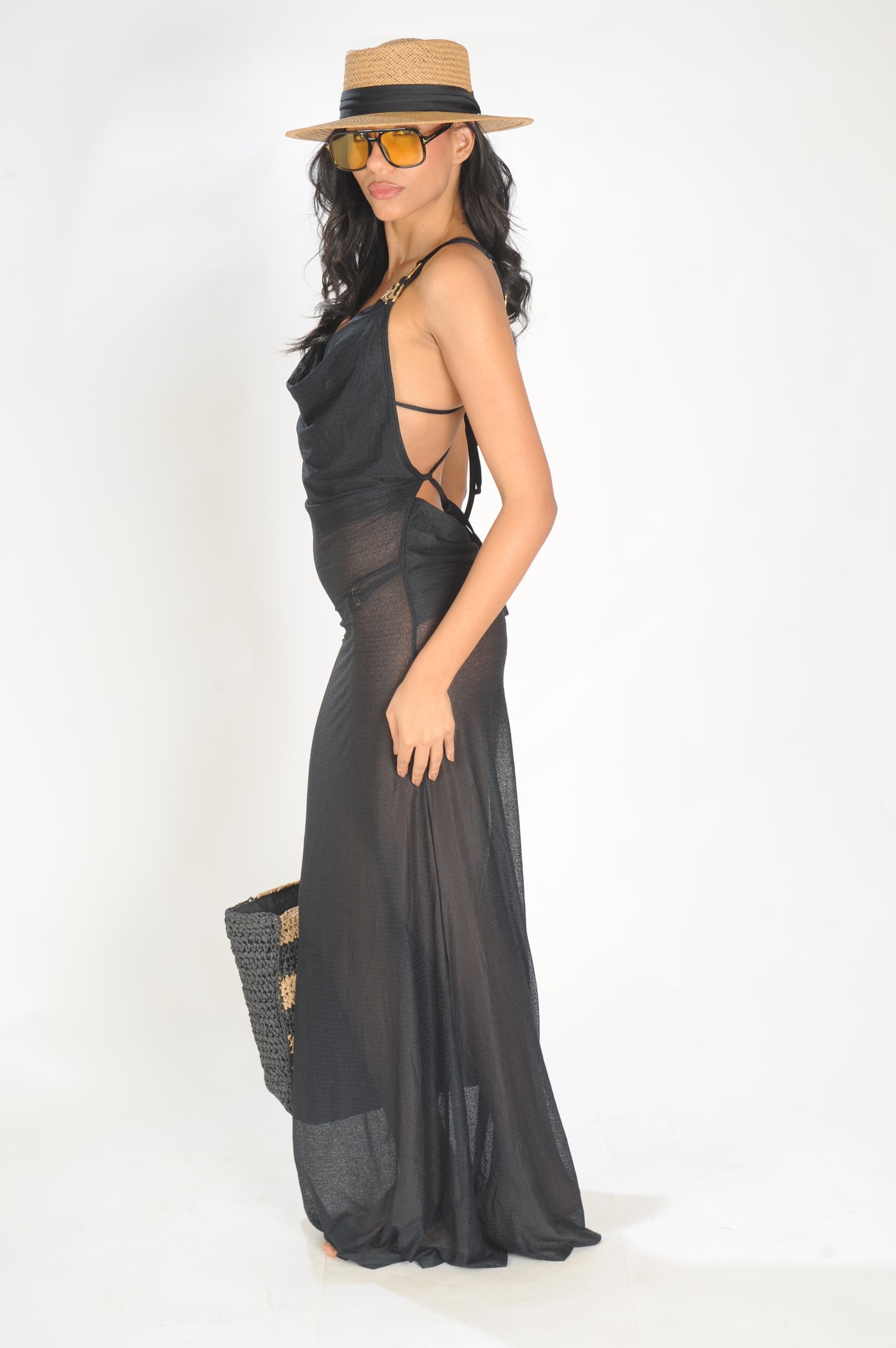 VESTIDO LONGO DRAPEADO FERIADO NACIONAL