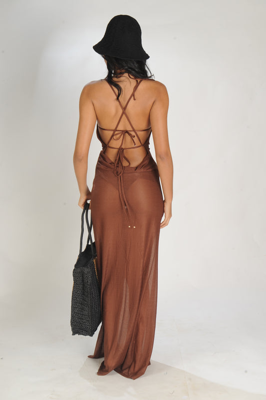VESTIDO LONGO DRAPEADO FERIADO NACIONAL