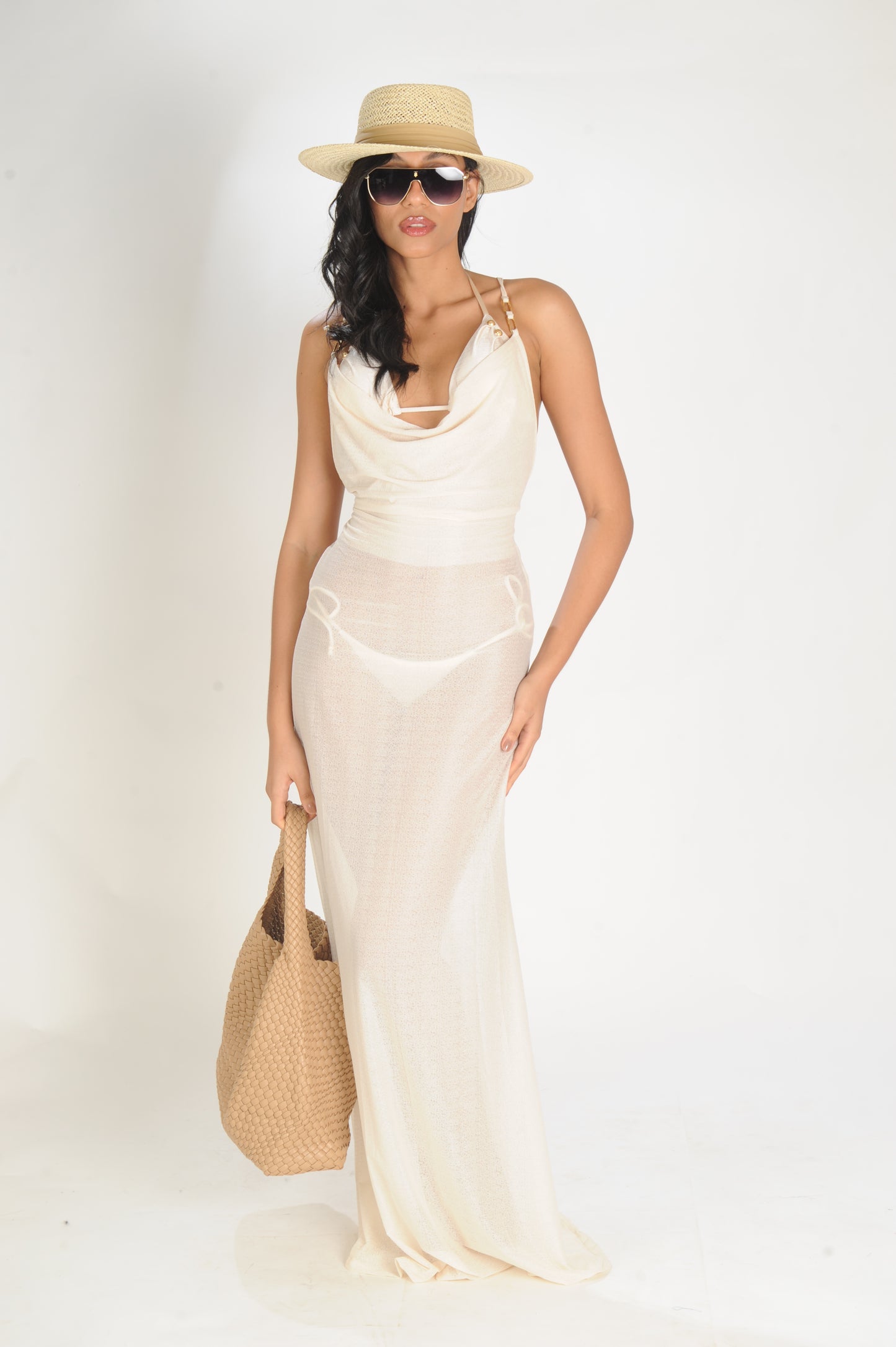 VESTIDO LONGO DRAPEADO FERIADO NACIONAL