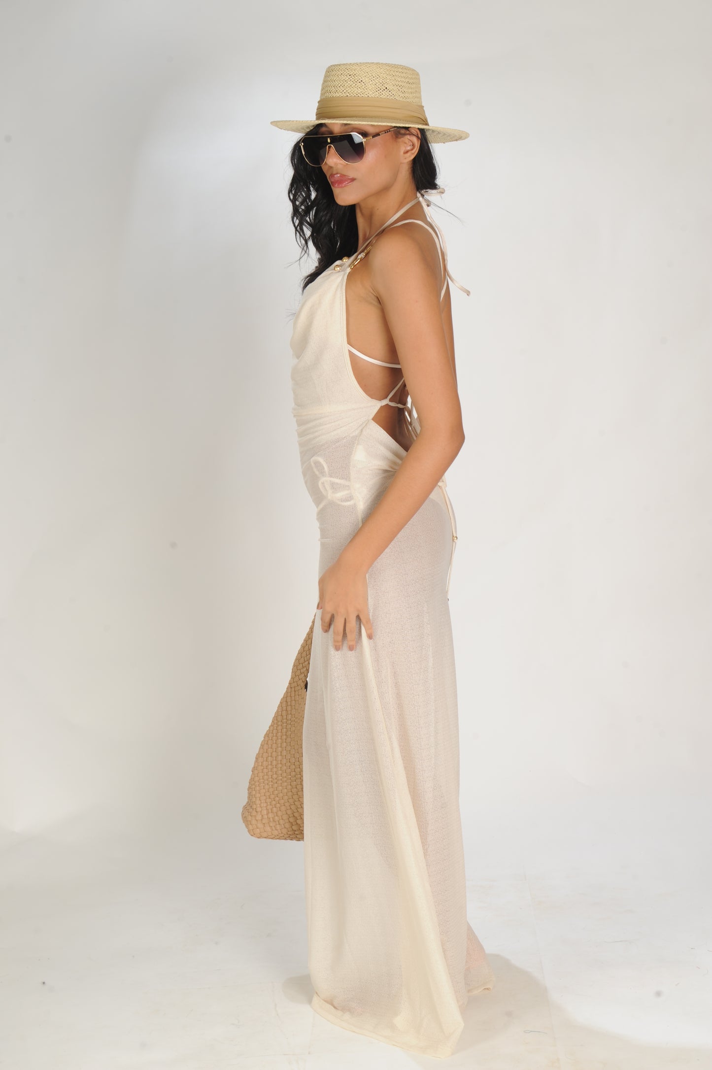 VESTIDO LONGO DRAPEADO FERIADO NACIONAL