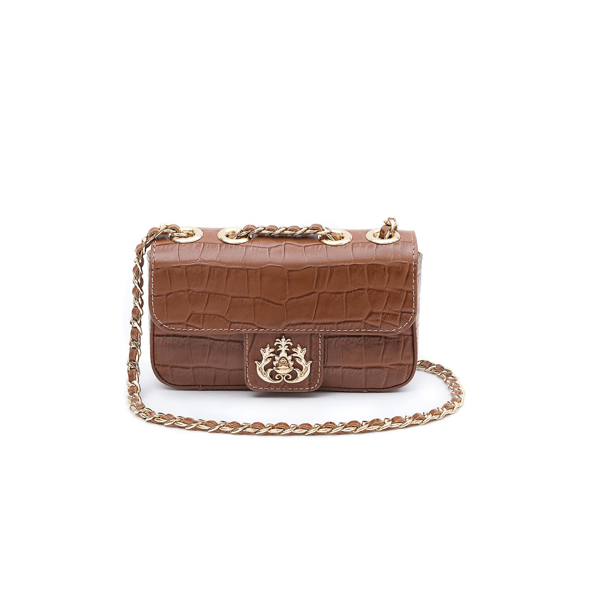 BOLSA MINI ANNE EM COURO CROCO PECAN ISLA