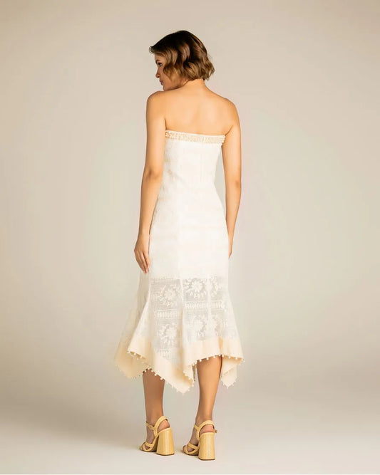 VESTIDO SEM ALÇAS MIDI COM PONTA ANNE FERNANDES