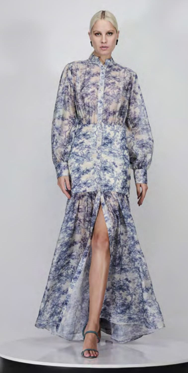 VESTIDO LONGO MANGA BUFANTE TOILE CAOS