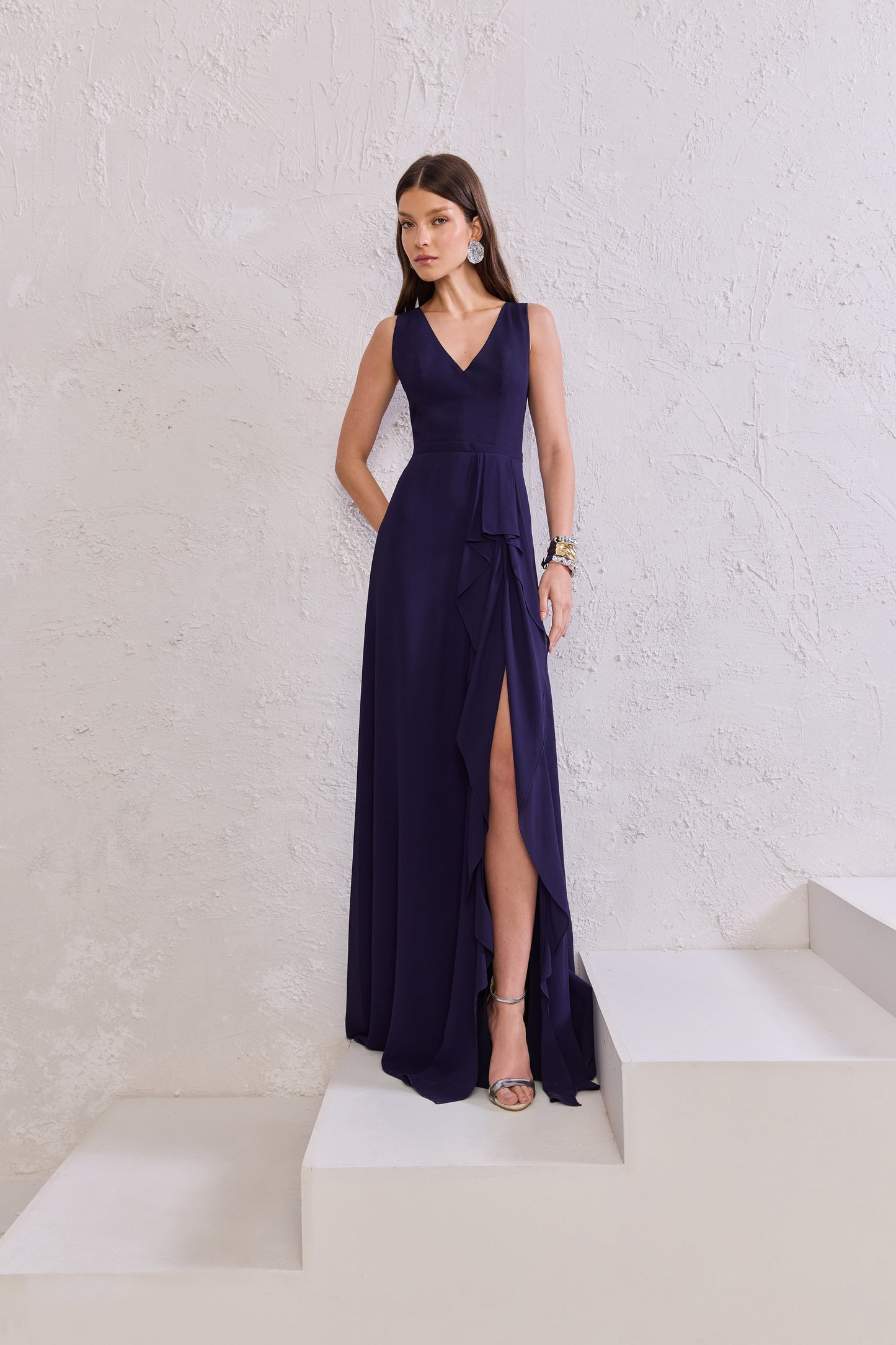 VESTIDO LONGO FENDA PREGAS TUFI DUEK