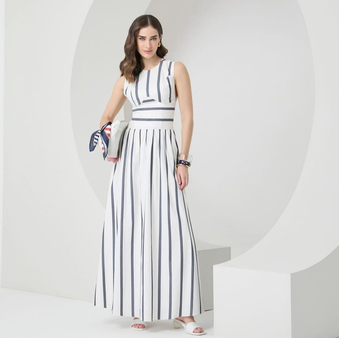 VESTIDO LISTRADO COM BOLSOS ANNE FERNANDES