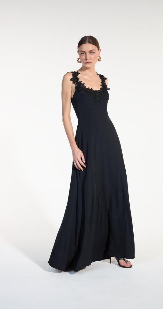 VESTIDO LONGO DETALHE RENDA SKAZI