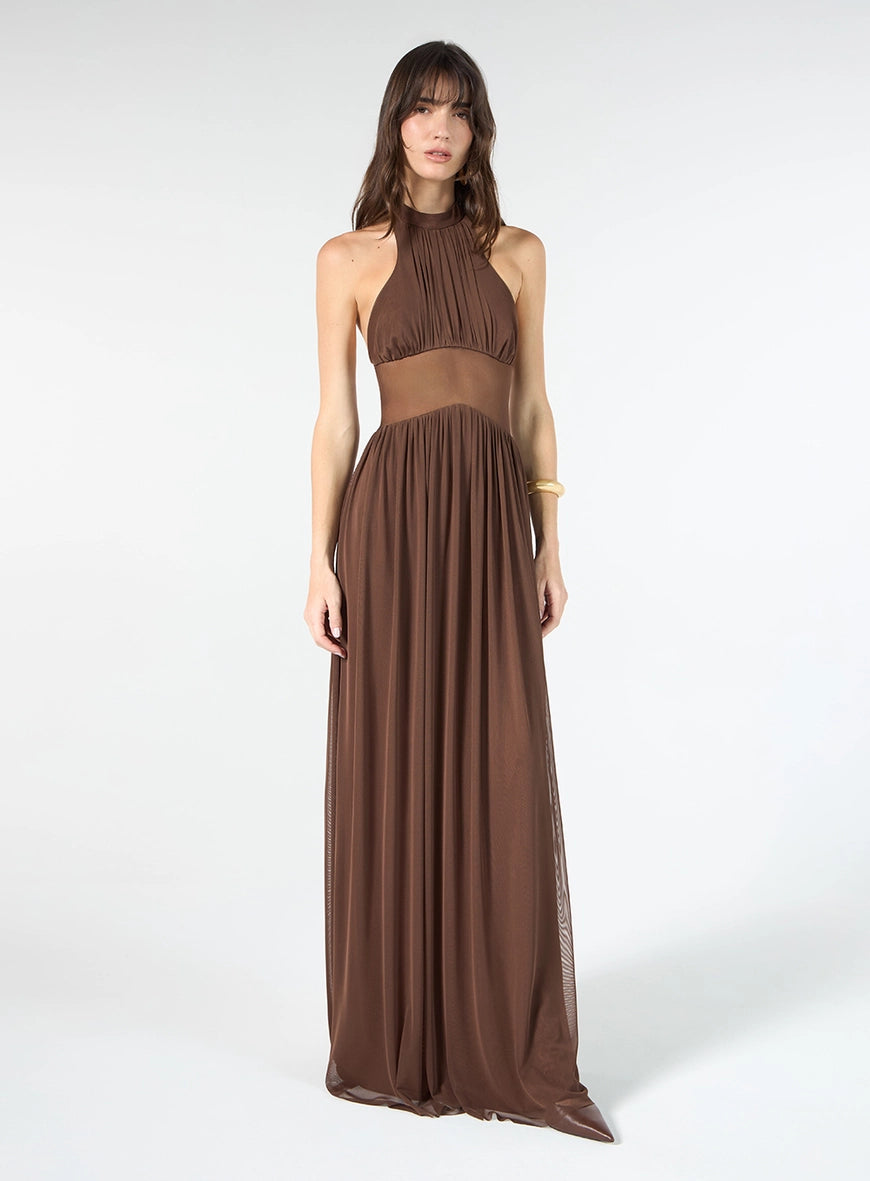 VESTIDO LONGO TULE MARROM SKAZI