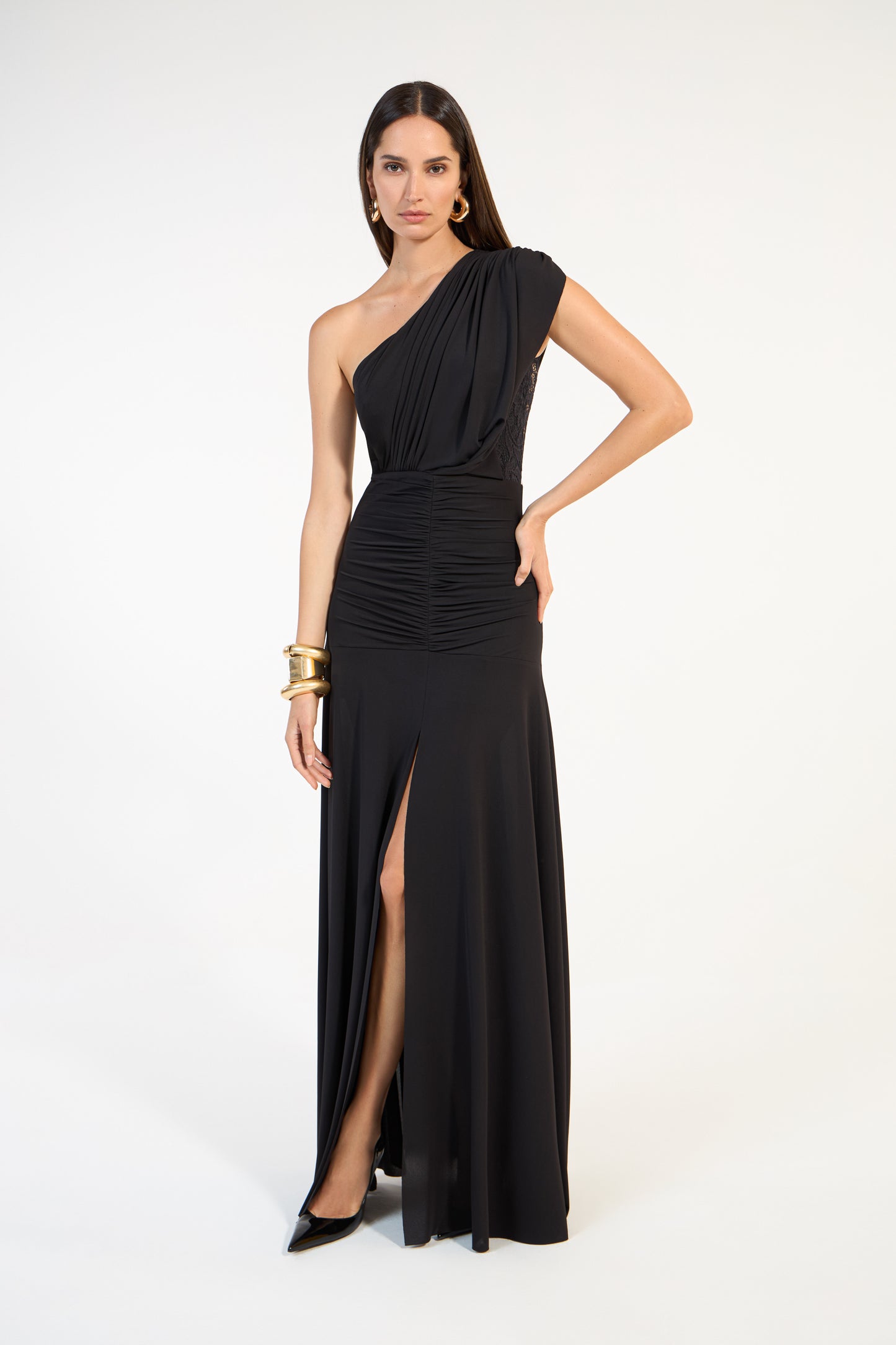VESTIDO DRAPEADO DETALHE RENDA SKAZI