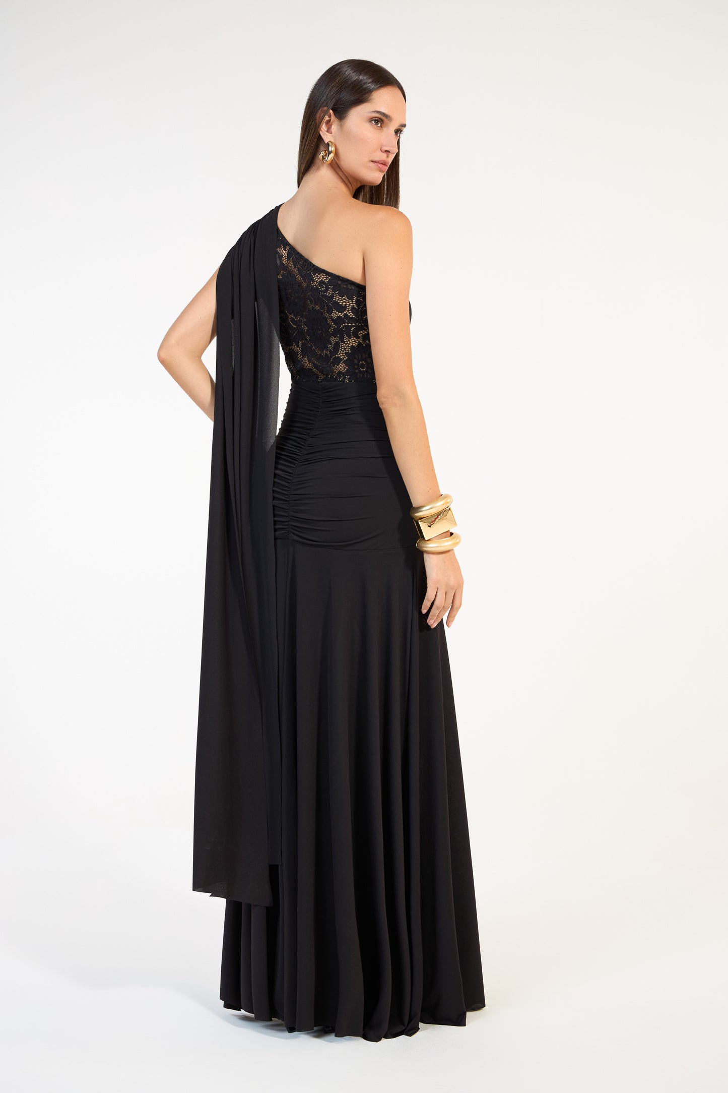 VESTIDO DRAPEADO DETALHE RENDA SKAZI