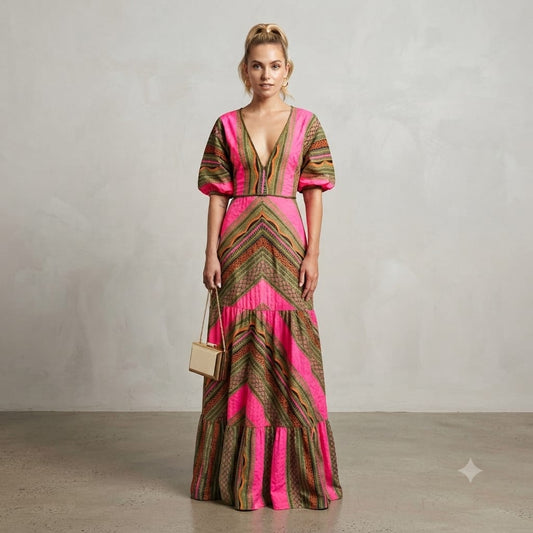 VESTIDO TRICOT LONGO ESTAMPADO SKAZI