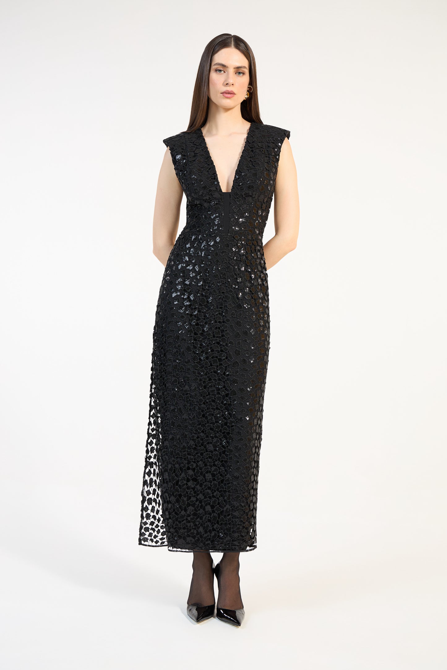VESTIDO MIDI TELA PAETÊS SKAZI