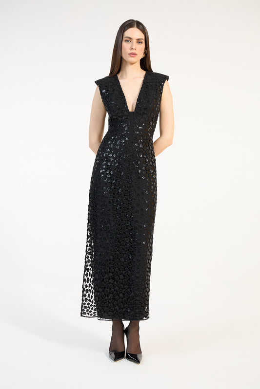 VESTIDO MIDI TELA PAETÊS SKAZI