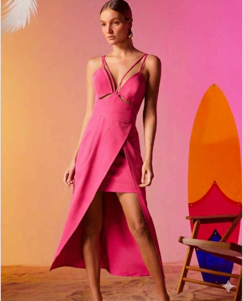 VESTIDO MIDI DECOTE VAZADO SCLUB