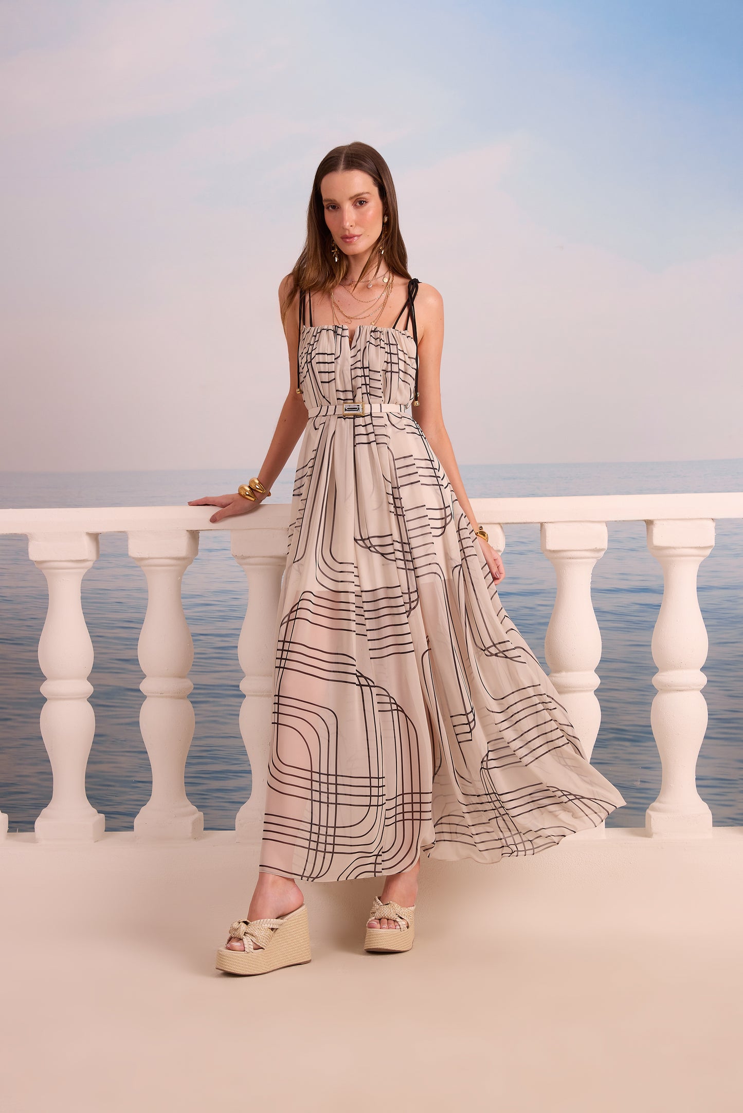 VESTIDO MAXI ESTAMPA LINHAS SKAZI