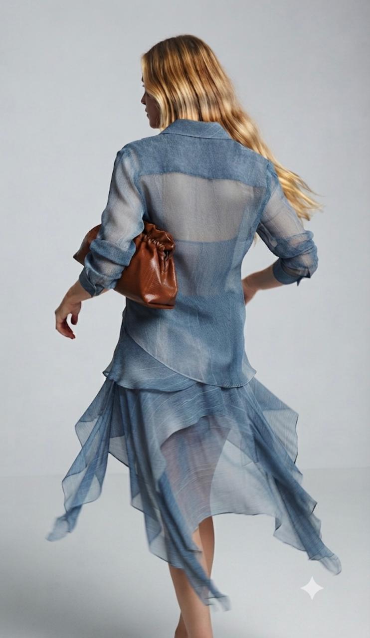 SAIA ASSIMÉTRICA RECORTES WASHED DENIM CAOS