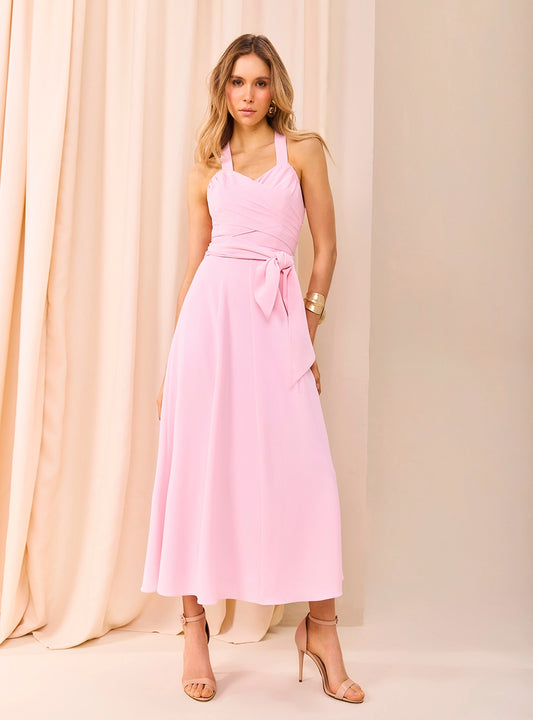 VESTIDO MIDI CRUZADO ROSA TALCO