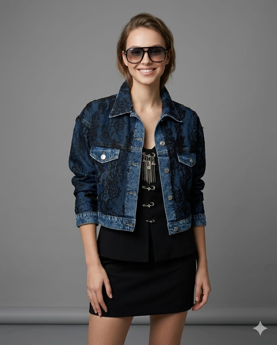 JAQUETA JEANS RENDA PRETA CAOS